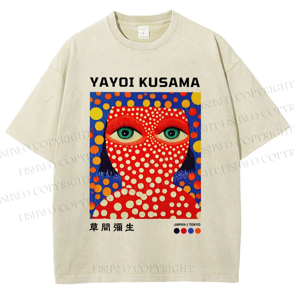 Unisex Yayoi Kusama Art Portraits Printed Washed Tee