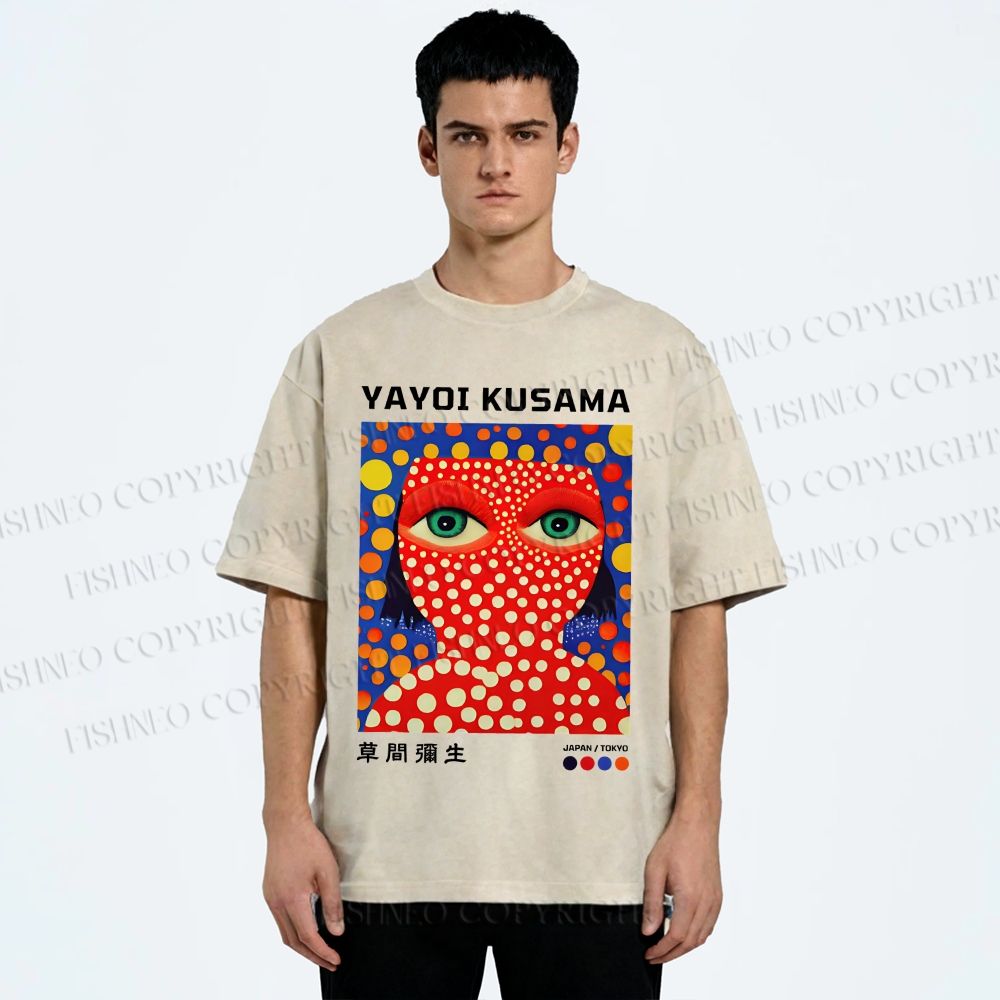 Unisex Yayoi Kusama Art Portraits Printed Washed Tee