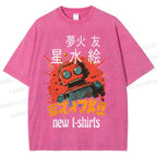 Unisex Vintage Robot Printed Washed Tee