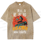 Unisex Vintage Robot Printed Washed Tee