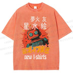Unisex Vintage Robot Printed Washed Tee