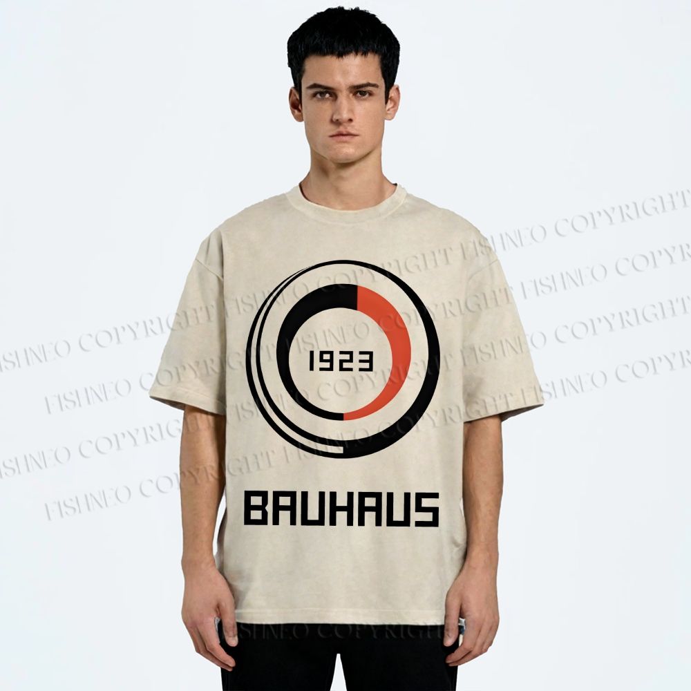Unisex Bauhaus Geometric Circle Printed Washed Tee