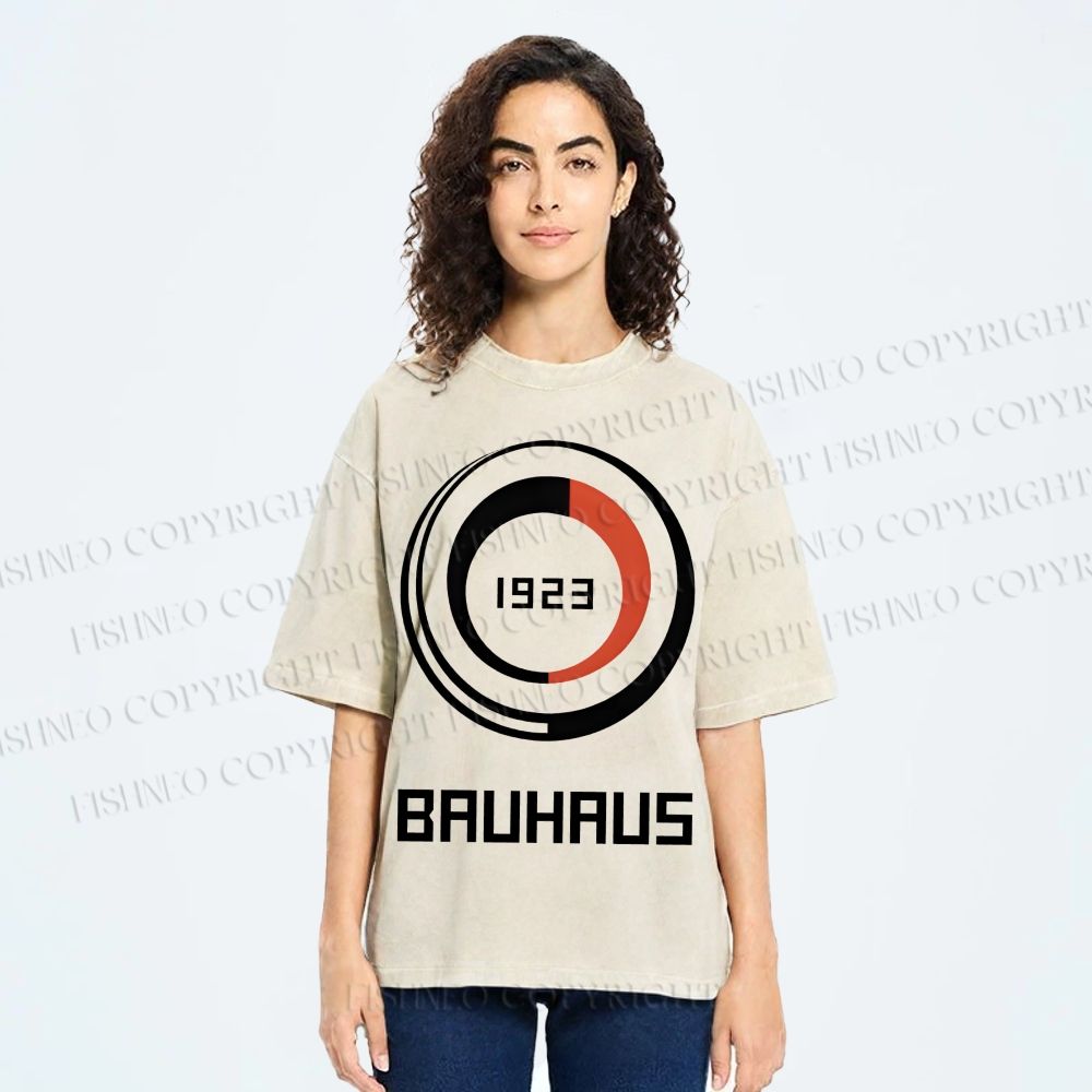 Unisex Bauhaus Geometric Circle Printed Washed Tee