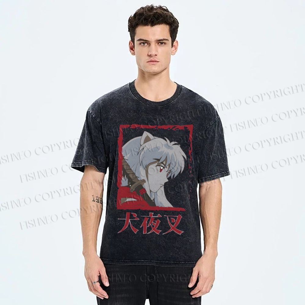 Unisex Inuyasha Printed Washed Tee