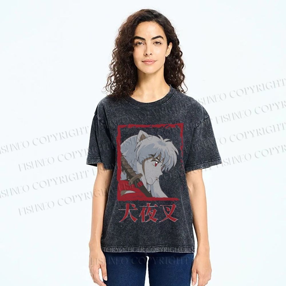 Unisex Inuyasha Printed Washed Tee