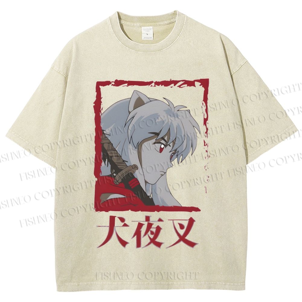 Unisex Inuyasha Printed Washed Tee