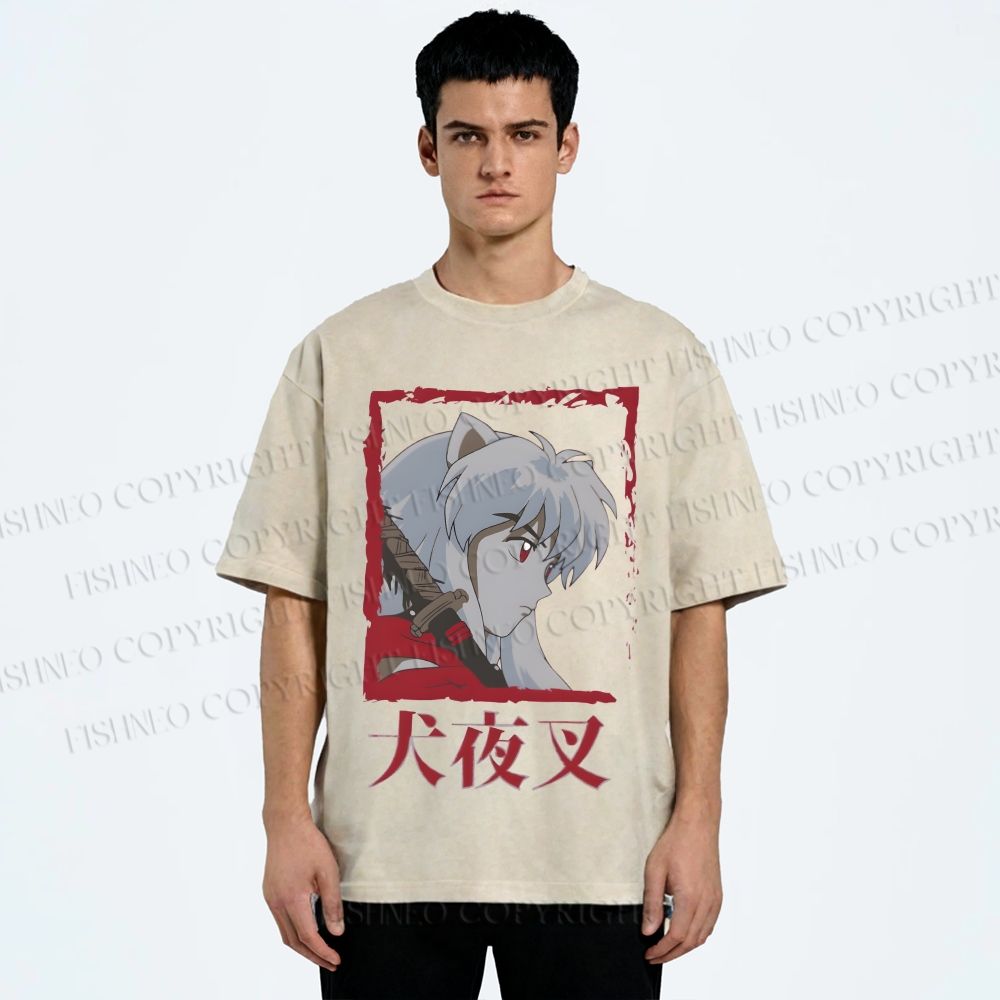 Unisex Inuyasha Printed Washed Tee