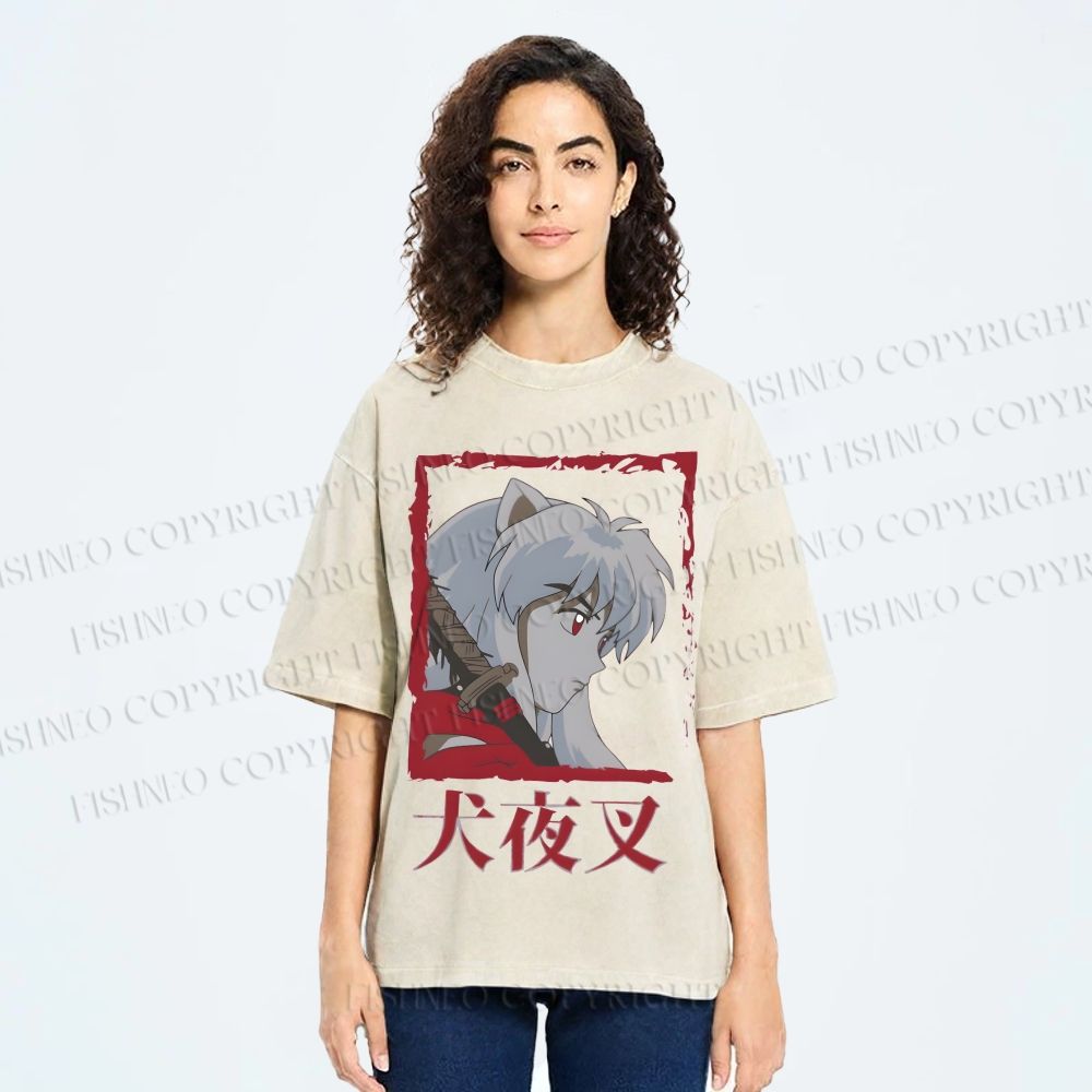 Unisex Inuyasha Printed Washed Tee