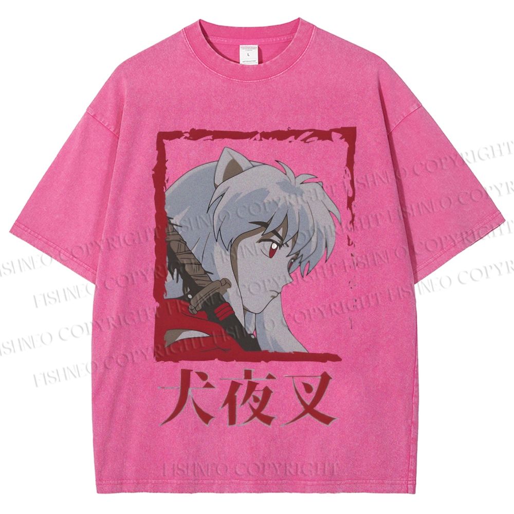 Unisex Inuyasha Printed Washed Tee