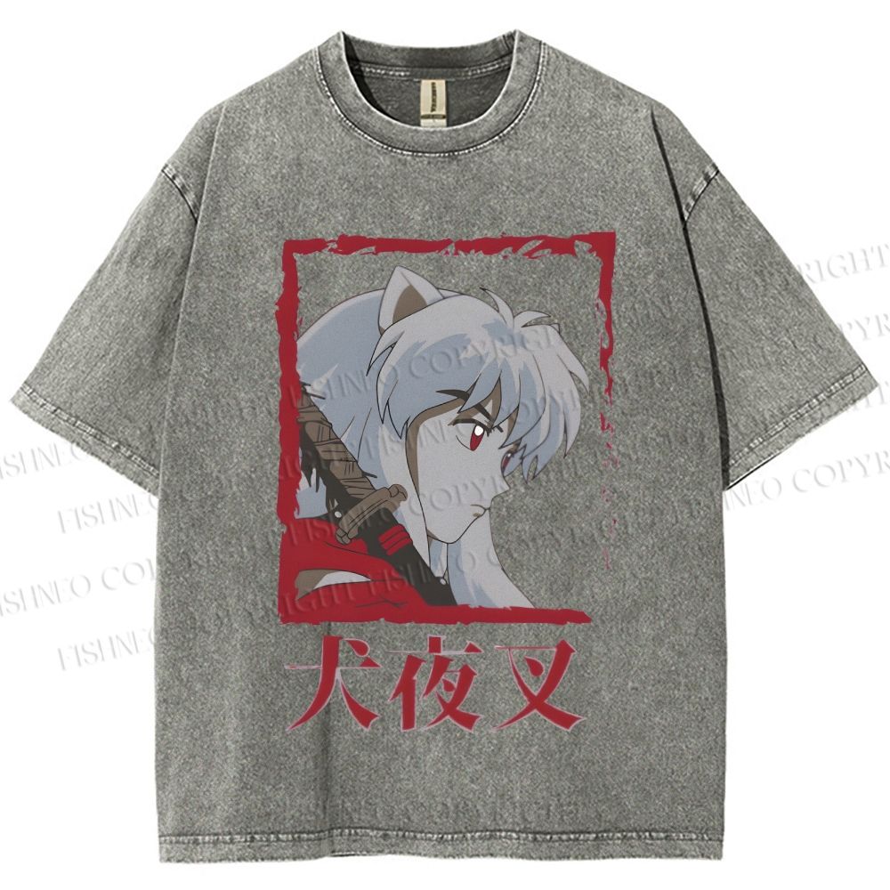 Unisex Inuyasha Printed Washed Tee