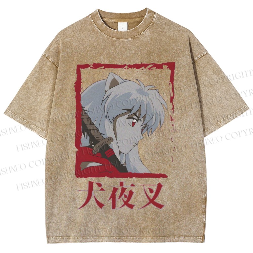 Unisex Inuyasha Printed Washed Tee