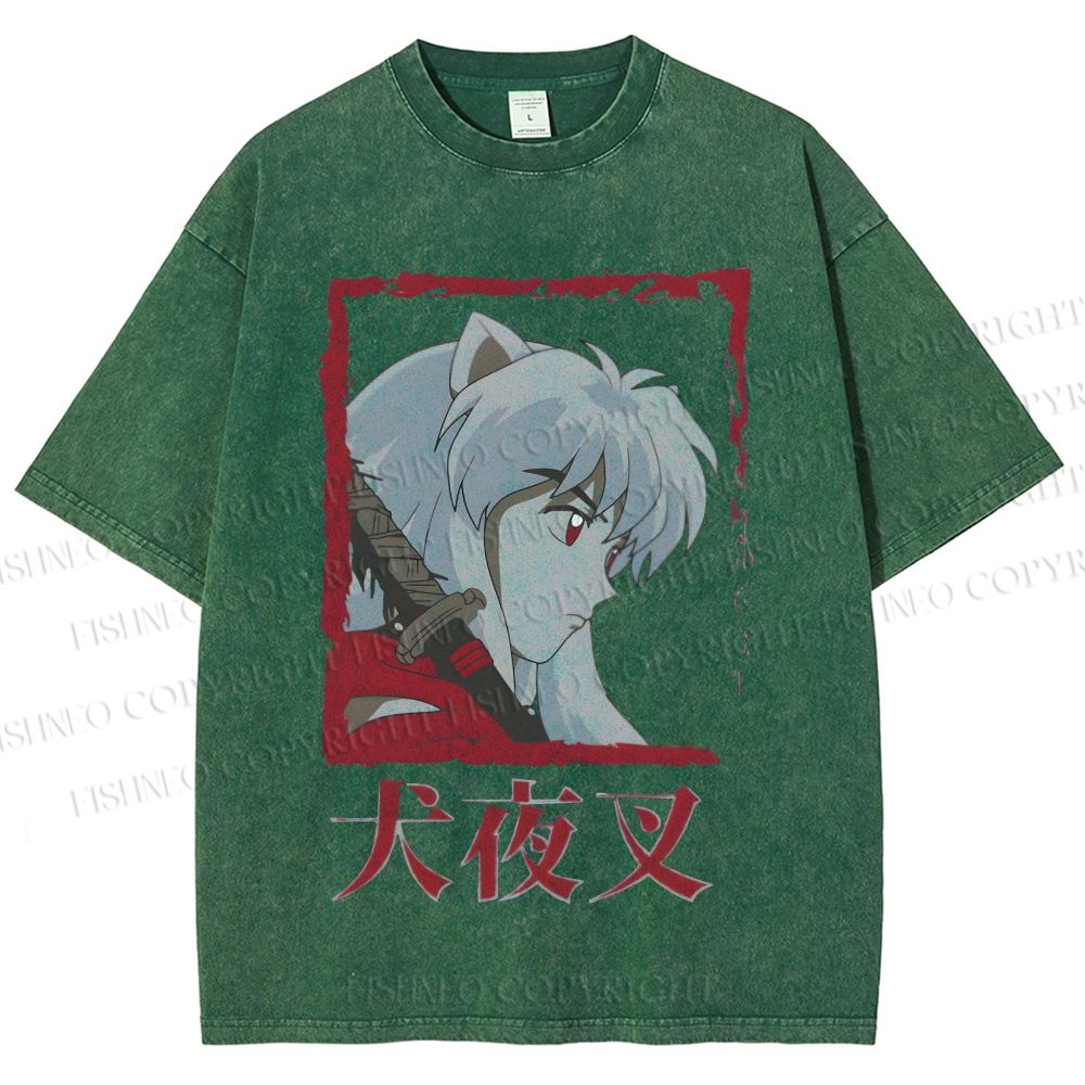 Unisex Inuyasha Printed Washed Tee