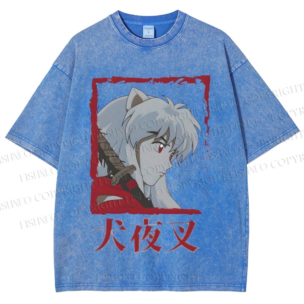 Unisex Inuyasha Printed Washed Tee
