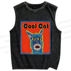 Unisex Cool Cat Printed Washed Tank Top