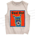 Unisex Cool Cat Printed Washed Tank Top