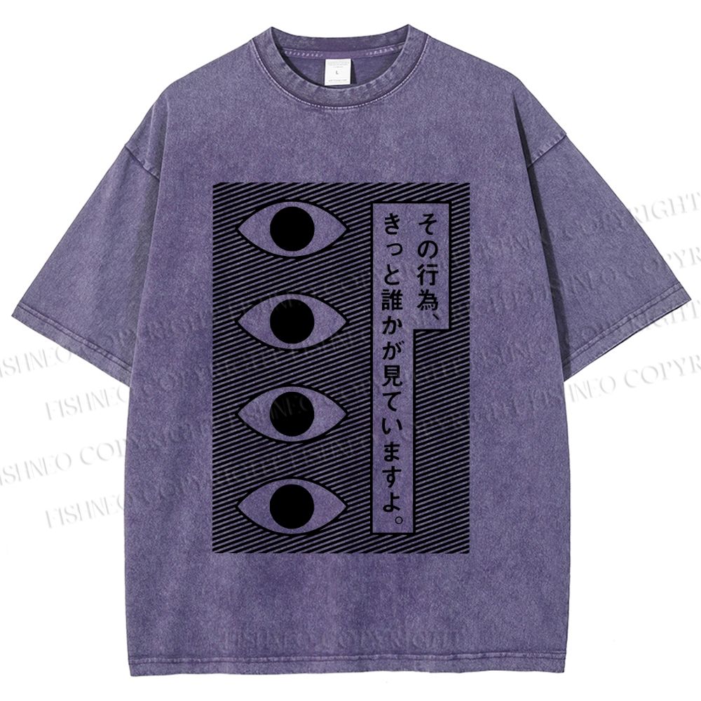 Unisex Geometric Art Eyes Printed Washed Tee