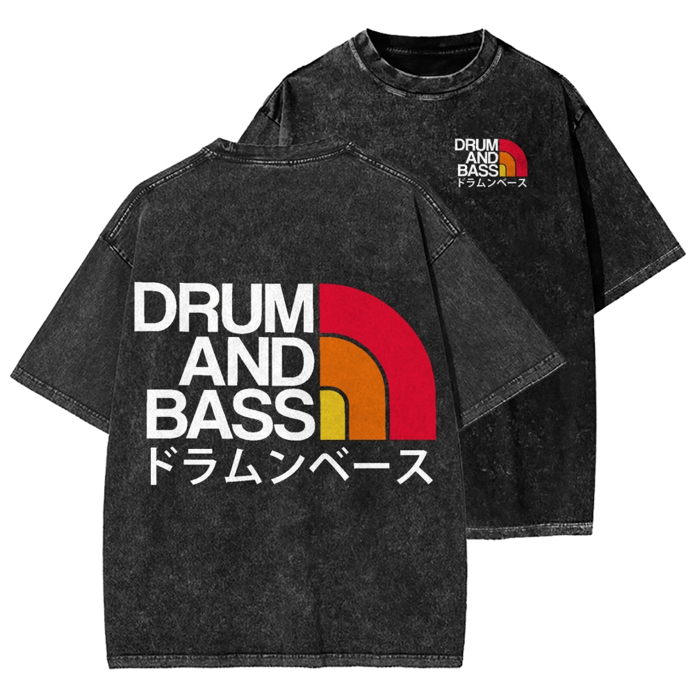 Unisex Drum And Bass Front And Back Printed Washed Tee