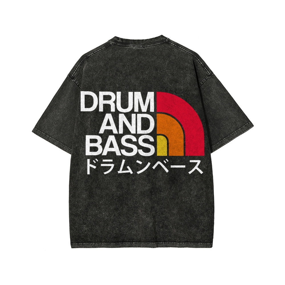 Unisex Drum And Bass Front And Back Printed Washed Tee