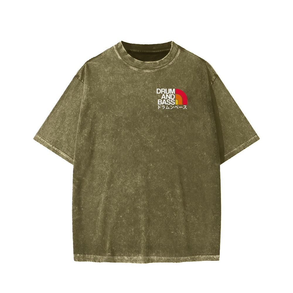 Unisex Drum And Bass Front And Back Printed Washed Tee