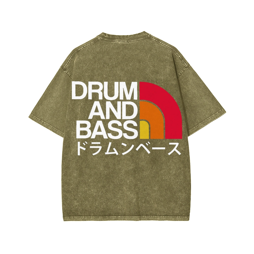 Unisex Drum And Bass Front And Back Printed Washed Tee