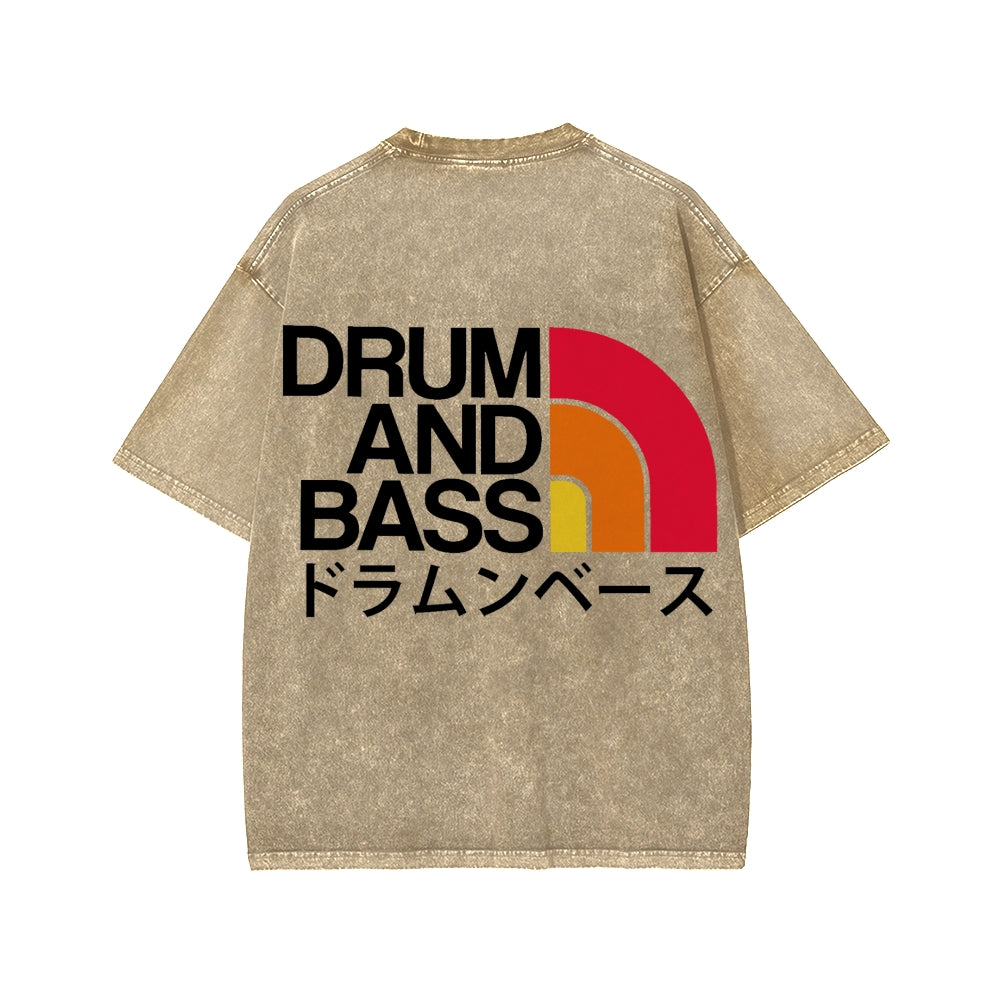 Unisex Drum And Bass Front And Back Printed Washed Tee