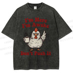 Unisex Chicken Printed Washed Tee