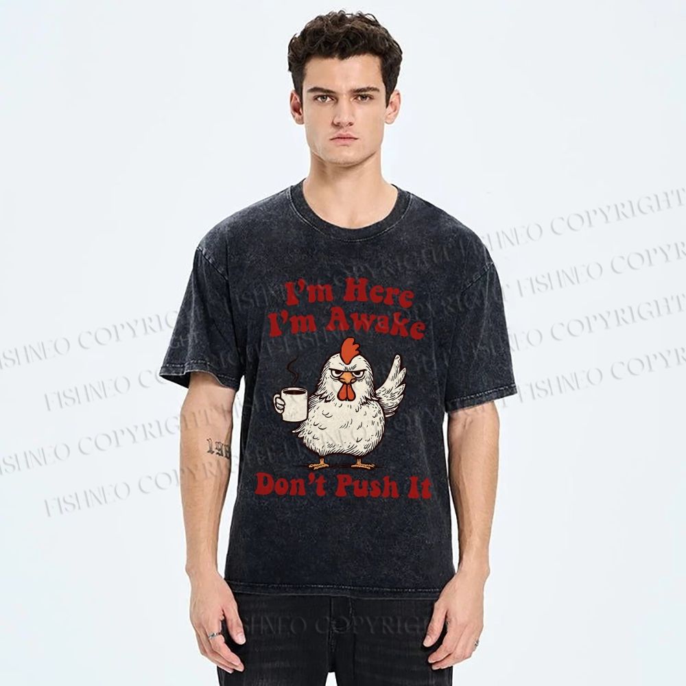 Unisex Chicken Printed Washed Tee