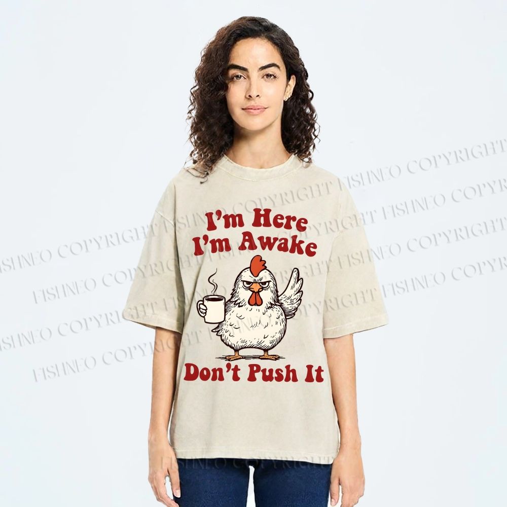 Unisex Chicken Printed Washed Tee