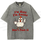 Unisex Chicken Printed Washed Tee