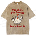 Unisex Chicken Printed Washed Tee