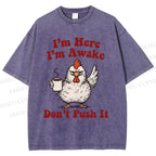 Unisex Chicken Printed Washed Tee