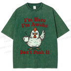 Unisex Chicken Printed Washed Tee