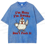 Unisex Chicken Printed Washed Tee