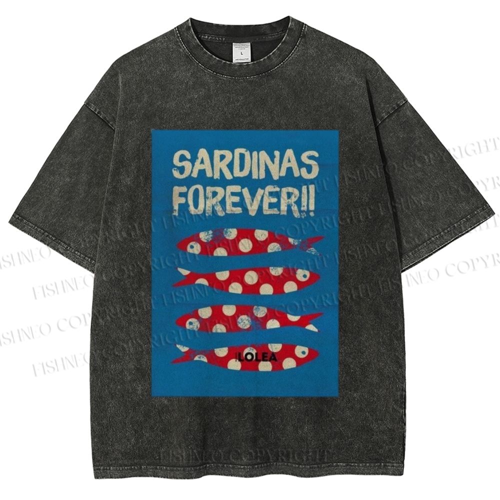 Unisex Sardine Fish Printed Washed Tee