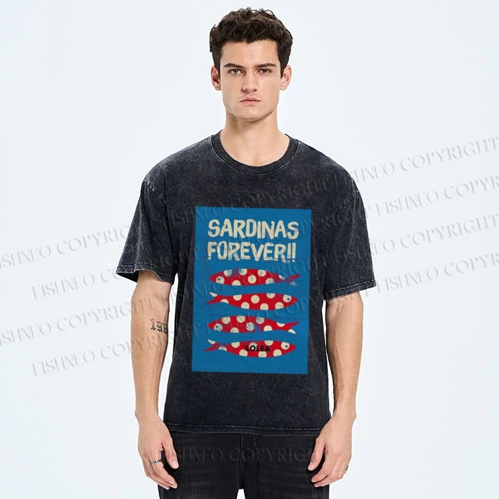 Unisex Sardine Fish Printed Washed Tee