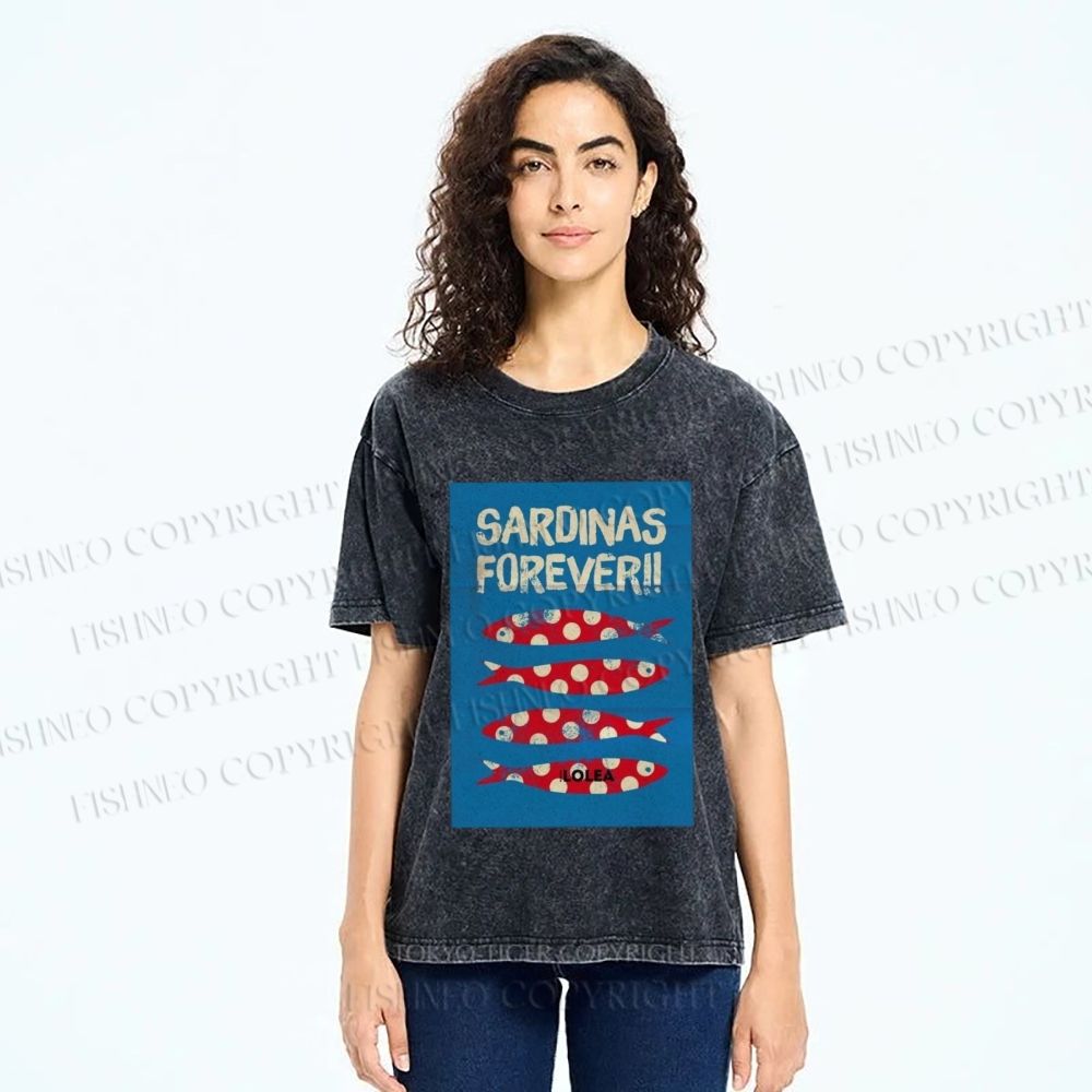 Unisex Sardine Fish Printed Washed Tee