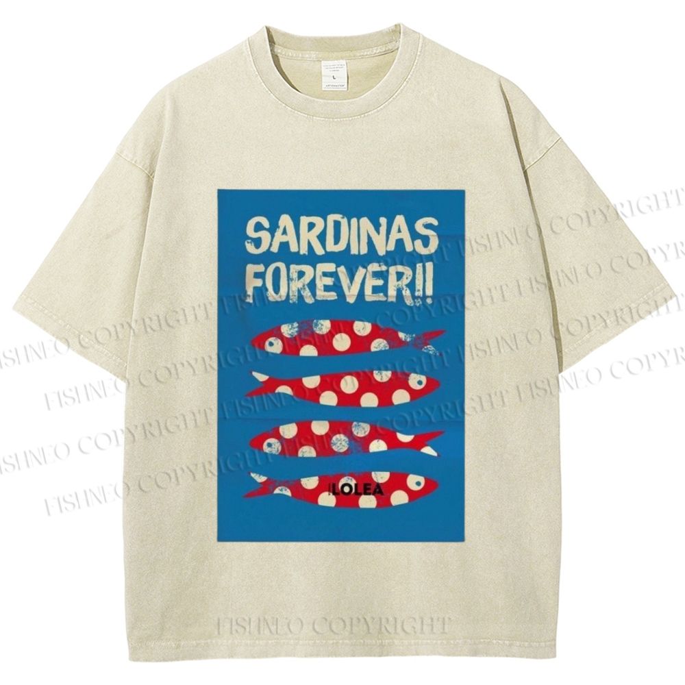 Unisex Sardine Fish Printed Washed Tee