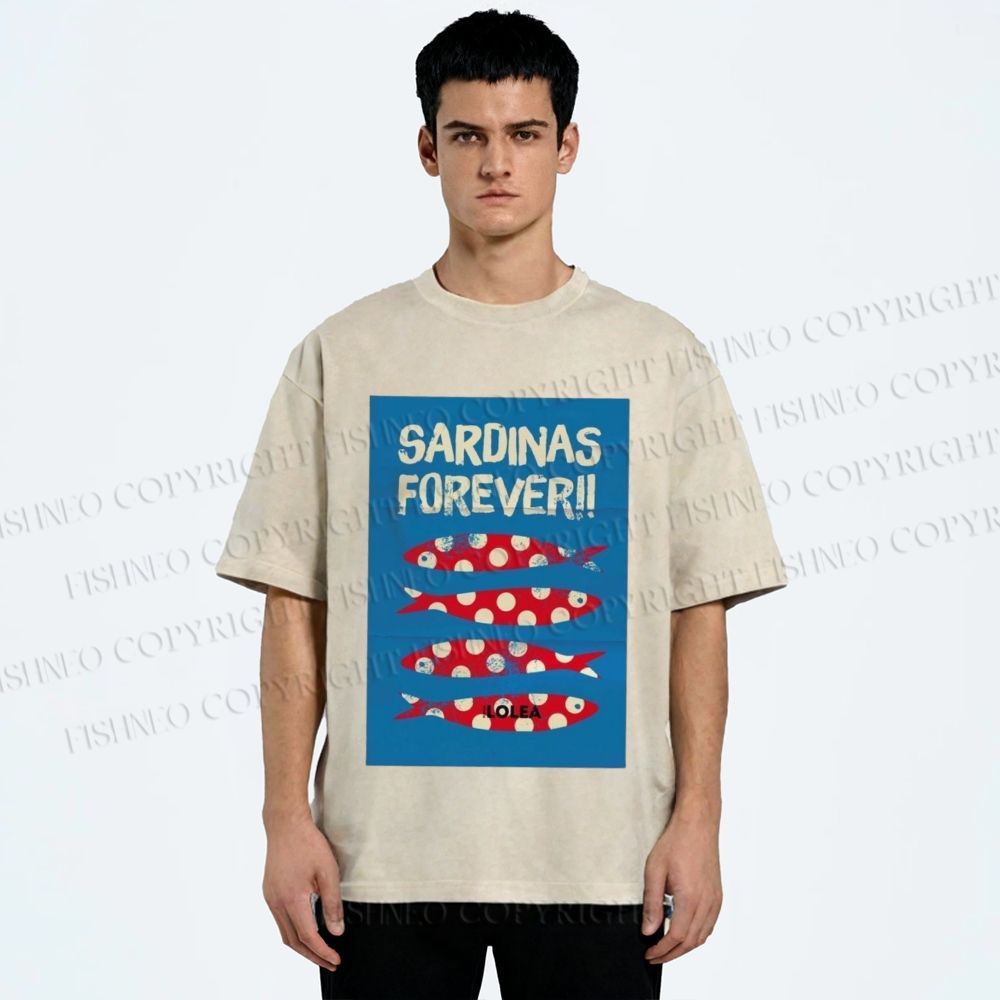 Unisex Sardine Fish Printed Washed Tee