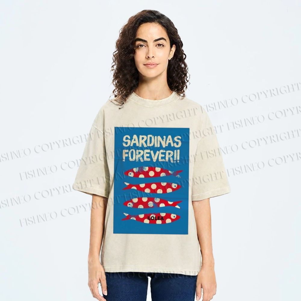 Unisex Sardine Fish Printed Washed Tee