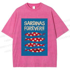 Unisex Sardine Fish Printed Washed Tee