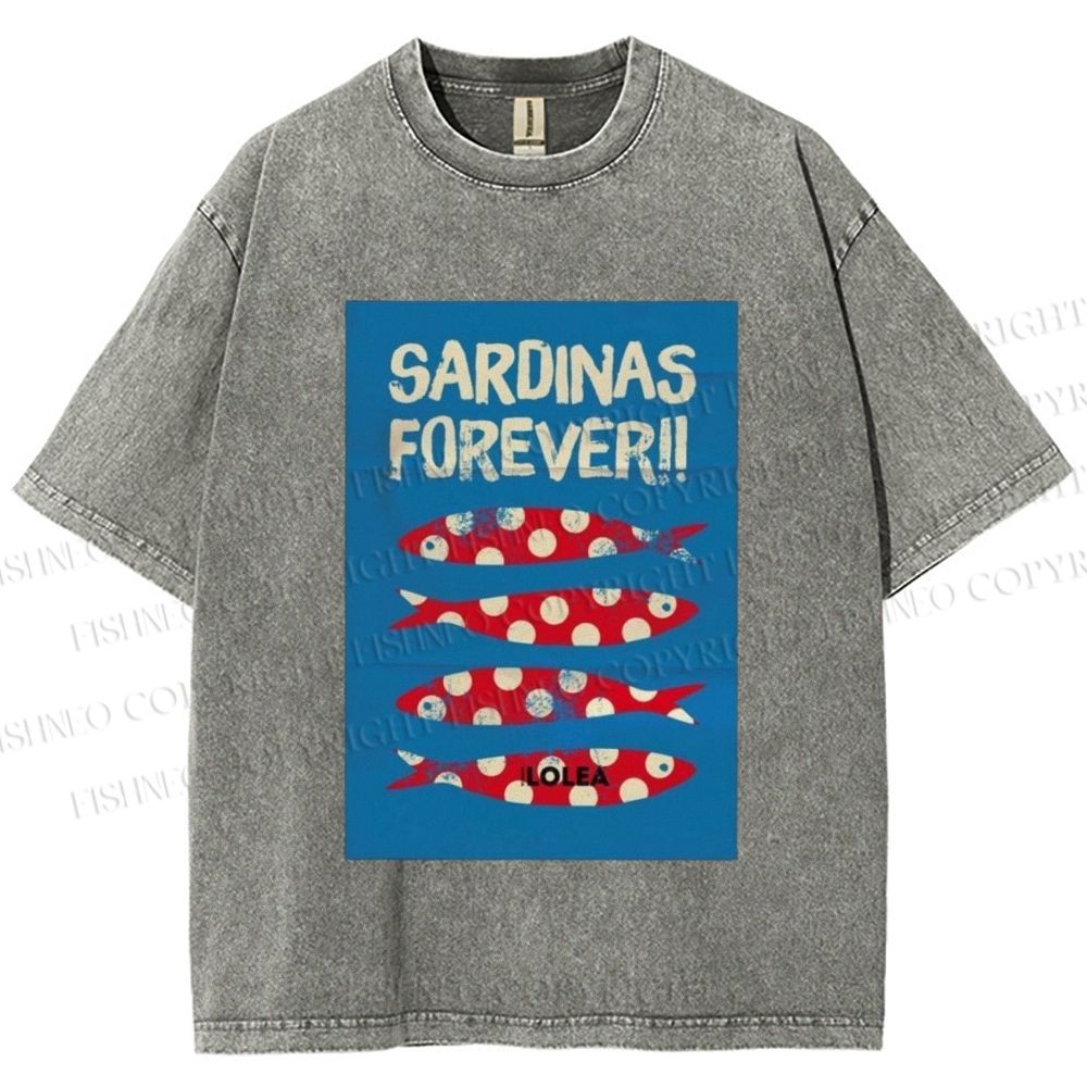 Unisex Sardine Fish Printed Washed Tee