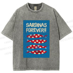 Unisex Sardine Fish Printed Washed Tee