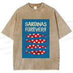 Unisex Sardine Fish Printed Washed Tee
