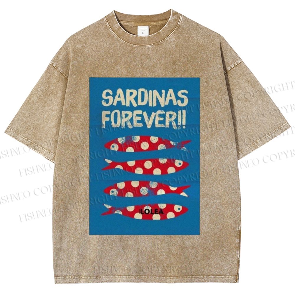 Unisex Sardine Fish Printed Washed Tee