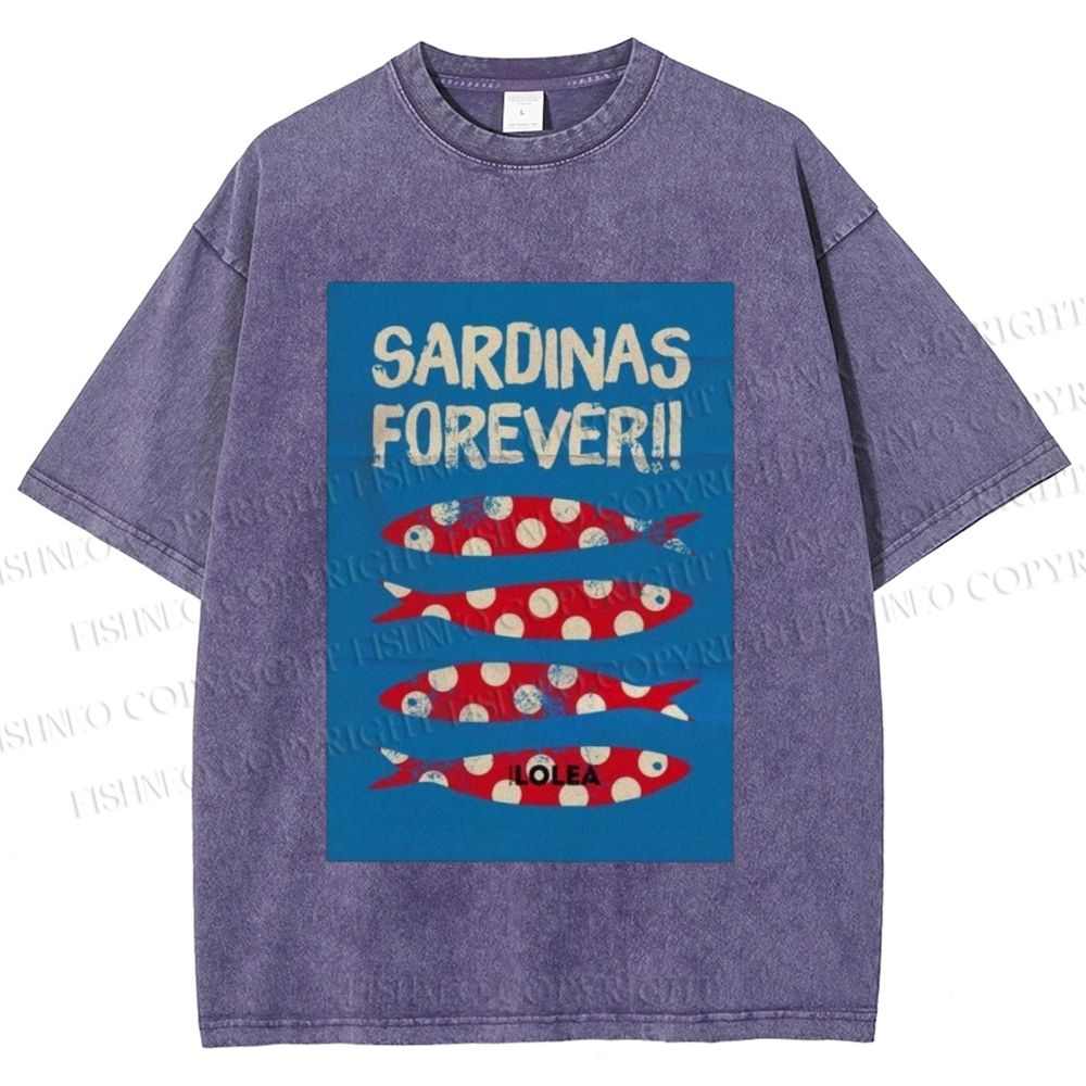 Unisex Sardine Fish Printed Washed Tee