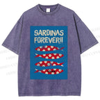 Unisex Sardine Fish Printed Washed Tee