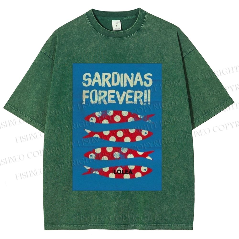 Unisex Sardine Fish Printed Washed Tee