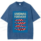 Unisex Sardine Fish Printed Washed Tee