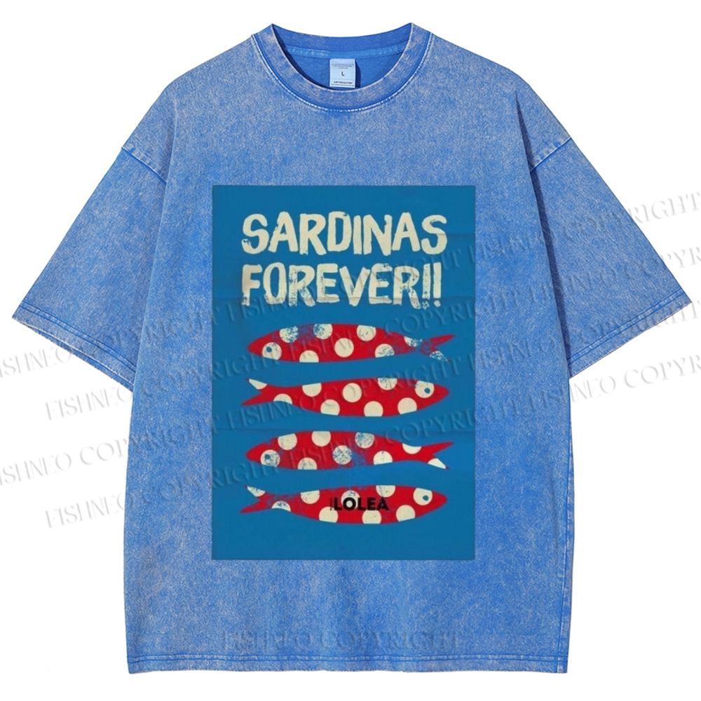 Unisex Sardine Fish Printed Washed Tee