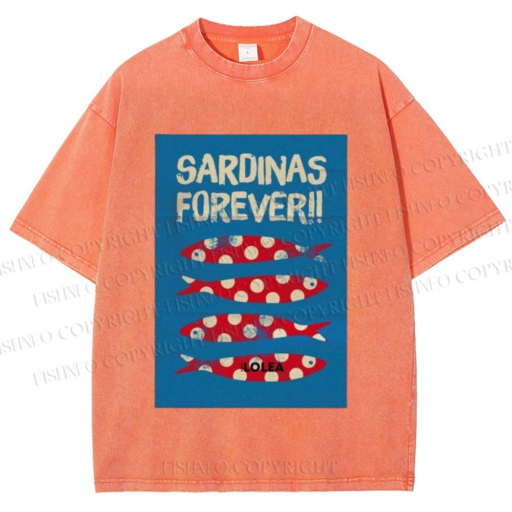 Unisex Sardine Fish Printed Washed Tee